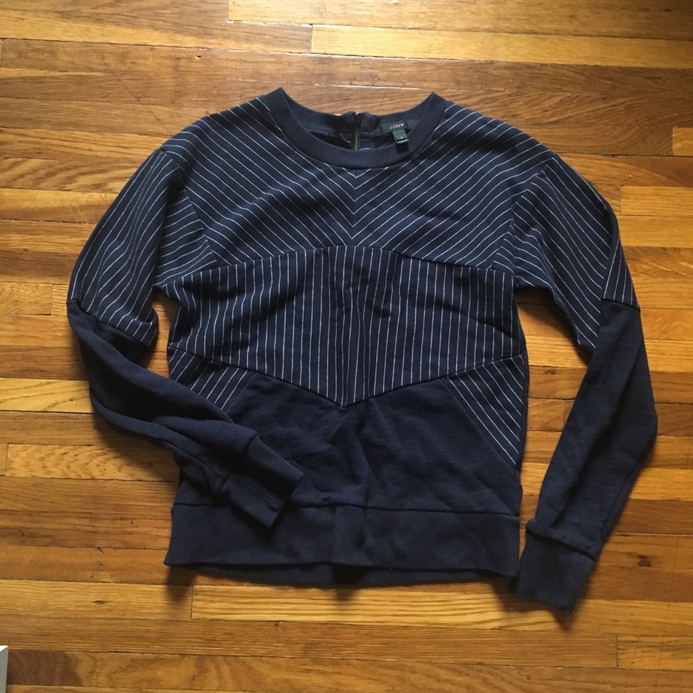 J Crew Navy with White Striped Sweatshirt